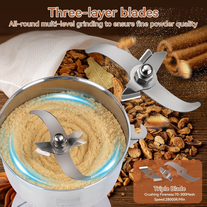 YaoFaFa Grain Mill Grinder - High-Speed 750g 304 Stainless Steel Professional Grain Mill & Spice Grinder for Kitchen and Coffee Shop - Grinds Grains, Corn, Coffee, and Dry Spices with Easy Operation - Image 2